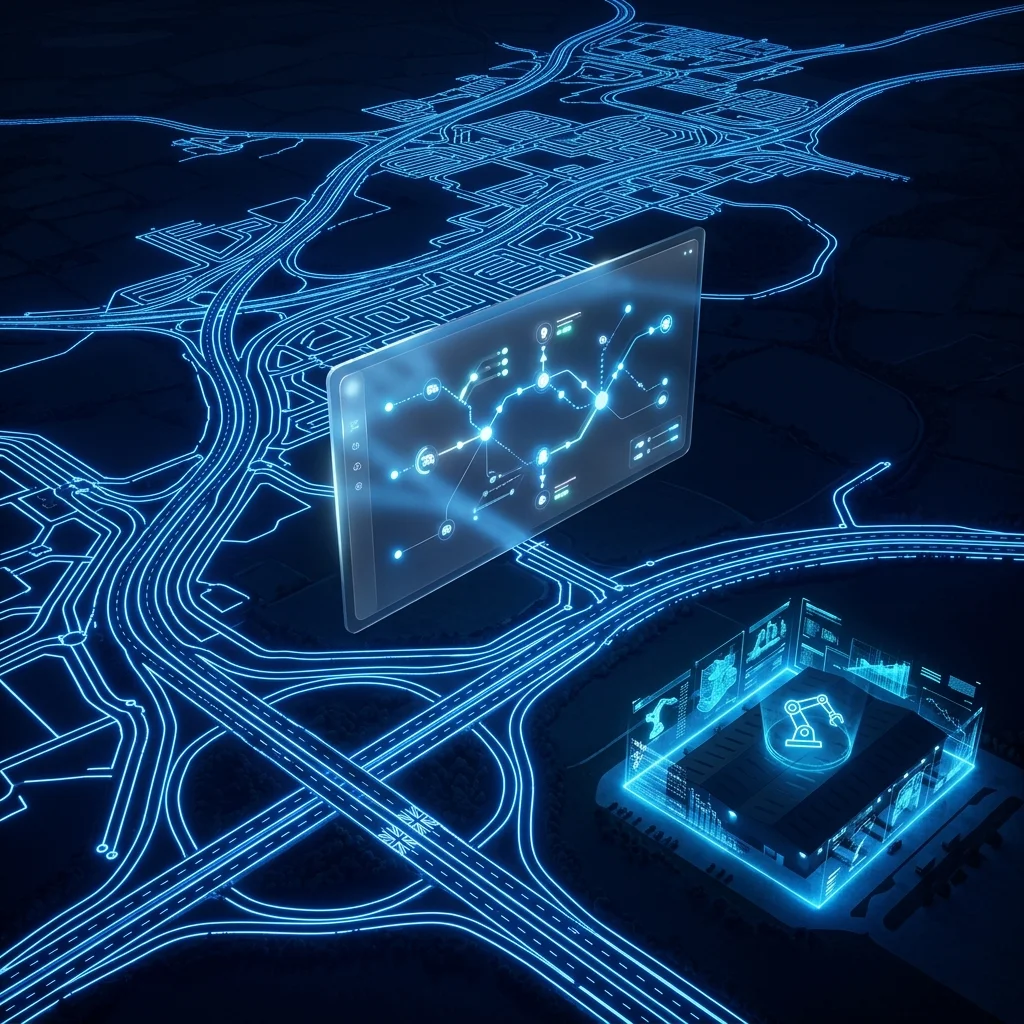 UK logistics AI implementation guide 2026 showing optimised HGV delivery routes on a UK map with Red Amber Green compliance framework and GBP ROI graph