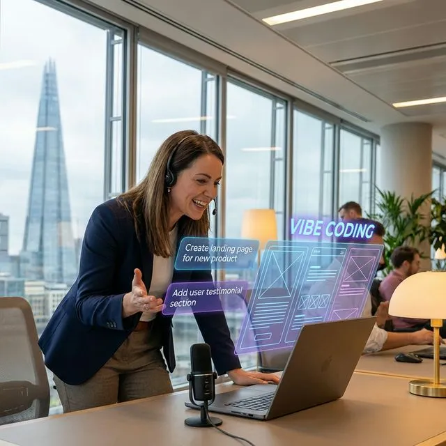 UK non-technical marketing manager using vibe coding with Cursor and Replit Agent to build custom software tools through natural language prompts instead of writing syntax
