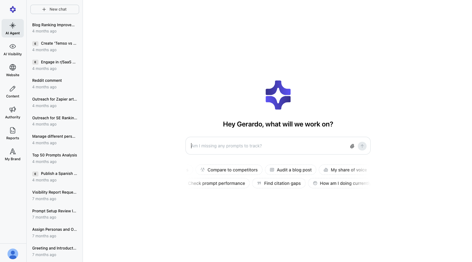 Temso AI Agent conversational interface for autonomous AEO execution